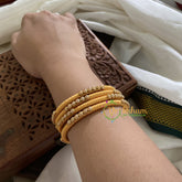 Gold Yellow Silk Thread Bangles with Glossy Stone-G3619